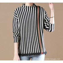 PK18ST074 wool woman sweater two tone colour block stripe T-shirt sweater